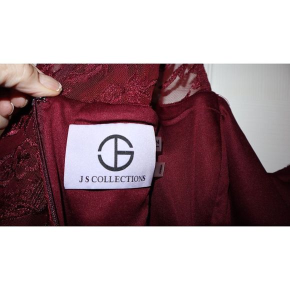JS Collections Sz 12 Maroon Mesh Lined 3/4 Sleeve Midi Cocktail Sheath Dress $22 - Picture 4 of 8